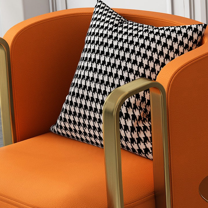 Glam Arm Chair Solid Color Pillow Back Gold Base Arms Included Armchair