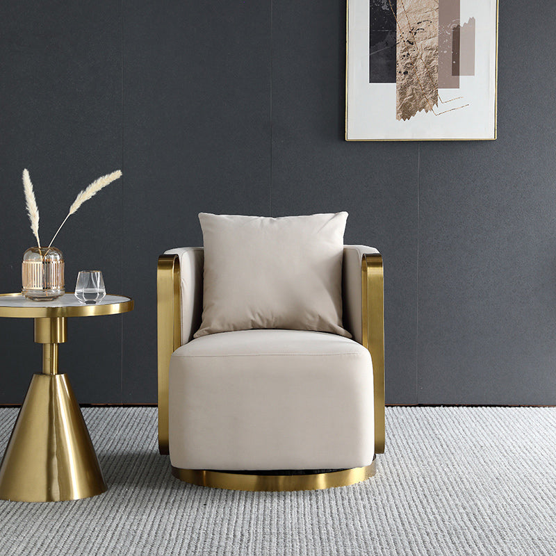 Glam Arm Chair Solid Color Pillow Back Gold Base Arms Included Armchair