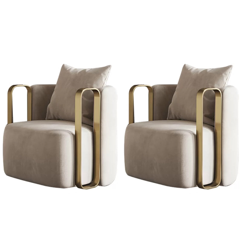 Glam Arm Chair Solid Color Pillow Back Gold Base Arms Included Armchair