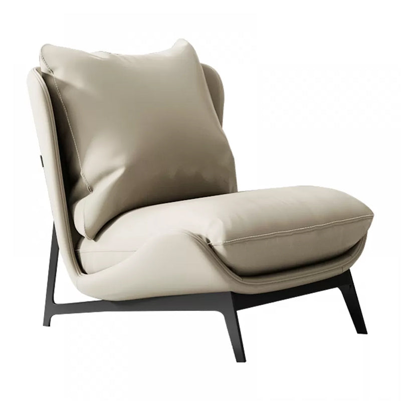 Mid-century Modern Leather Slipper Accent Chair Pillow Back Armless Chair Cream Gray 1 Piece Clearhalo 'Accent Chairs' 'accent_chairs' 'Chairs & Seating' 'furn' 'furn_accent_chairs' 'Furniture' 'Living Room Furniture' 6851812