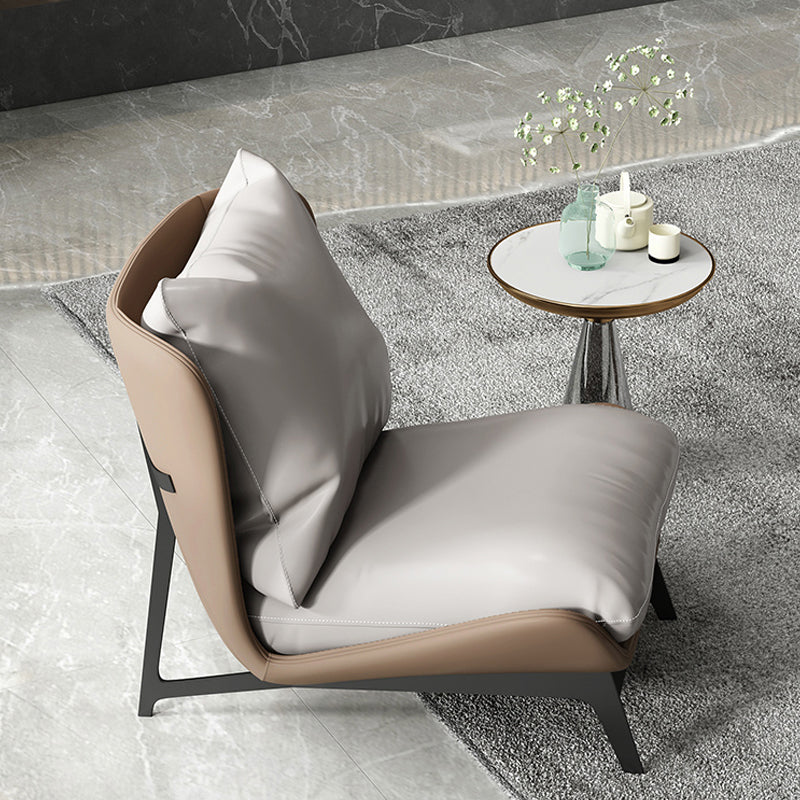 Mid-century Modern Leather Slipper Accent Chair Pillow Back Armless Chair Clearhalo 'Accent Chairs' 'accent_chairs' 'Chairs & Seating' 'furn' 'furn_accent_chairs' 'Furniture' 'Living Room Furniture' 6851821