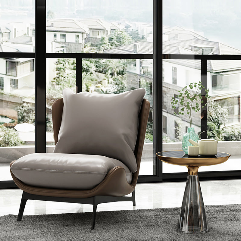 Mid-century Modern Leather Slipper Accent Chair Pillow Back Armless Chair Clearhalo 'Accent Chairs' 'accent_chairs' 'Chairs & Seating' 'furn' 'furn_accent_chairs' 'Furniture' 'Living Room Furniture' 6851824