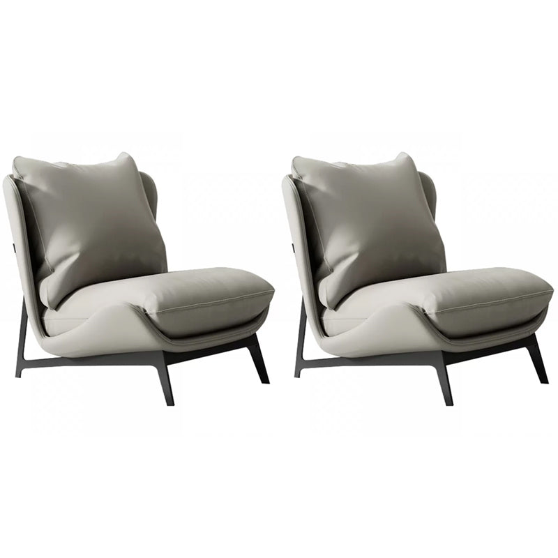 Mid-century Modern Leather Slipper Accent Chair Pillow Back Armless Chair Light Gray 2 Piece Set Clearhalo 'Accent Chairs' 'accent_chairs' 'Chairs & Seating' 'furn' 'furn_accent_chairs' 'Furniture' 'Living Room Furniture' 6851831