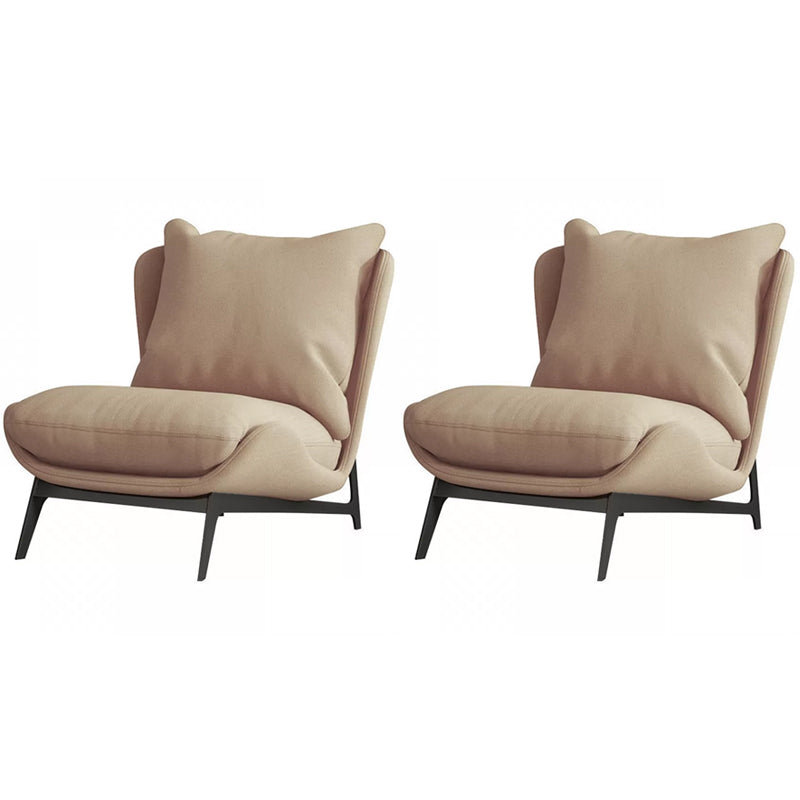 Mid-century Modern Leather Slipper Accent Chair Pillow Back Armless Chair Khaki 2 Piece Set Clearhalo 'Accent Chairs' 'accent_chairs' 'Chairs & Seating' 'furn' 'furn_accent_chairs' 'Furniture' 'Living Room Furniture' 6851833
