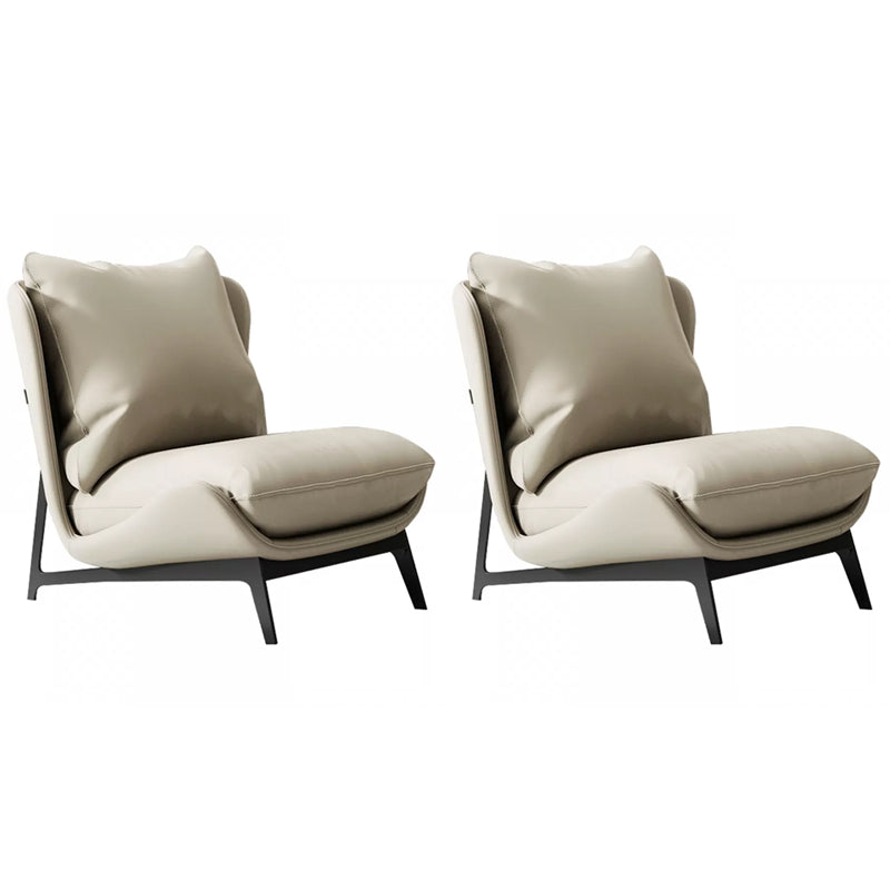 Mid-century Modern Leather Slipper Accent Chair Pillow Back Armless Chair Cream Gray 2 Piece Set Clearhalo 'Accent Chairs' 'accent_chairs' 'Chairs & Seating' 'furn' 'furn_accent_chairs' 'Furniture' 'Living Room Furniture' 6851835