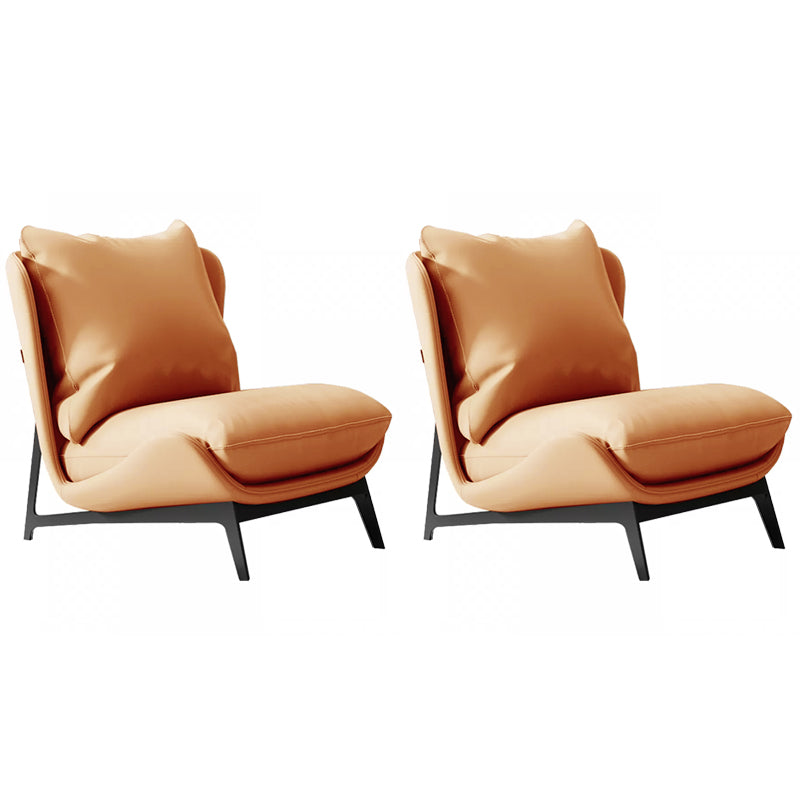 Mid-century Modern Leather Slipper Accent Chair Pillow Back Armless Chair Orange 2 Piece Set Clearhalo 'Accent Chairs' 'accent_chairs' 'Chairs & Seating' 'furn' 'furn_accent_chairs' 'Furniture' 'Living Room Furniture' 6851836