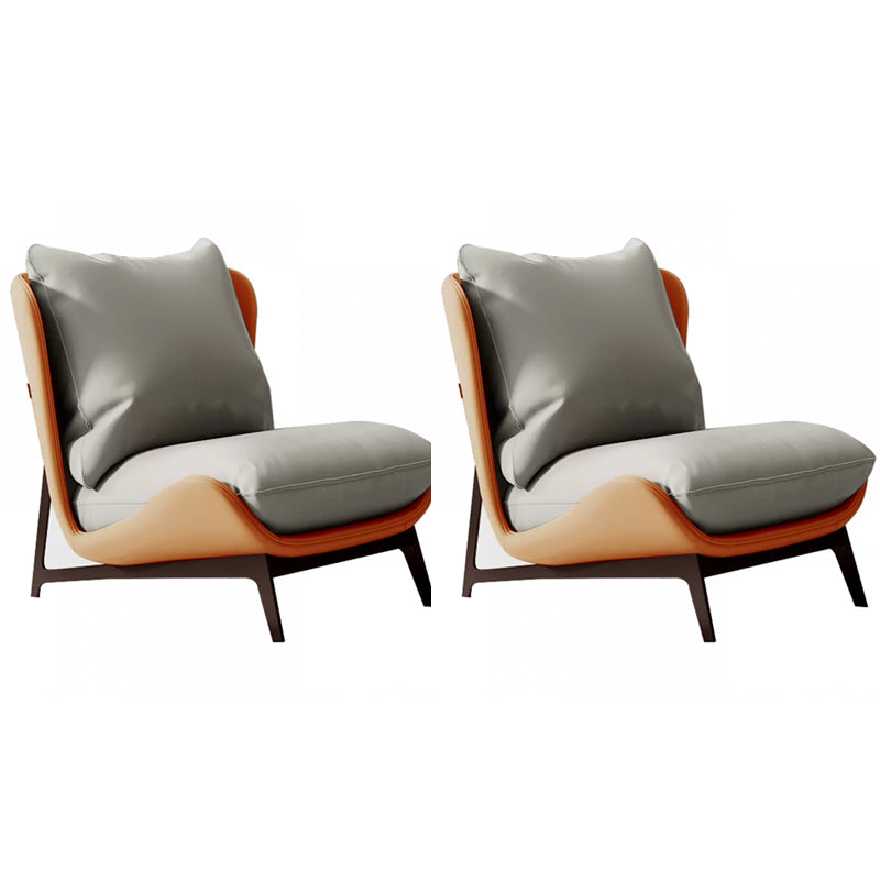 Mid-century Modern Leather Slipper Accent Chair Pillow Back Armless Chair Light Gray Orange 2 Piece Set Clearhalo 'Accent Chairs' 'accent_chairs' 'Chairs & Seating' 'furn' 'furn_accent_chairs' 'Furniture' 'Living Room Furniture' 6851839