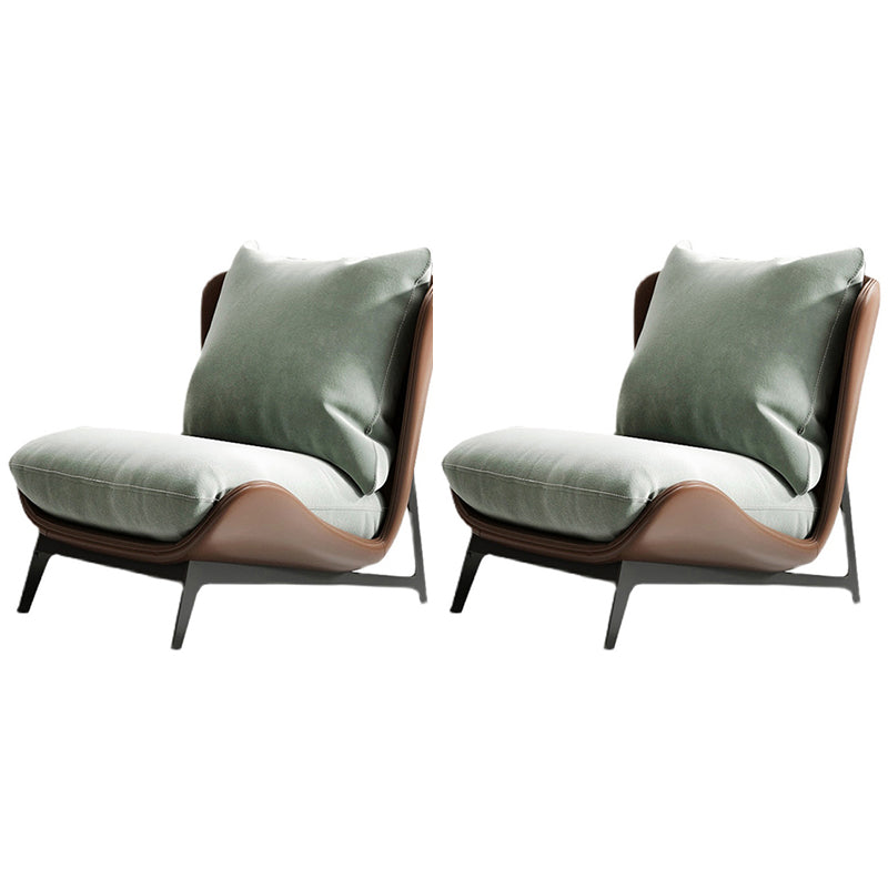Mid-century Modern Leather Slipper Accent Chair Pillow Back Armless Chair Brown Green 2 Piece Set Clearhalo 'Accent Chairs' 'accent_chairs' 'Chairs & Seating' 'furn' 'furn_accent_chairs' 'Furniture' 'Living Room Furniture' 6851840