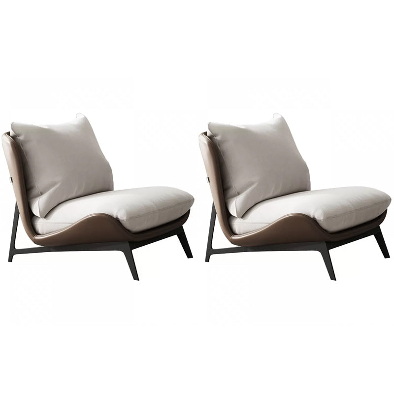 Mid-century Modern Leather Slipper Accent Chair Pillow Back Armless Chair Beige Brown 2 Piece Set Clearhalo 'Accent Chairs' 'accent_chairs' 'Chairs & Seating' 'furn' 'furn_accent_chairs' 'Furniture' 'Living Room Furniture' 6851841