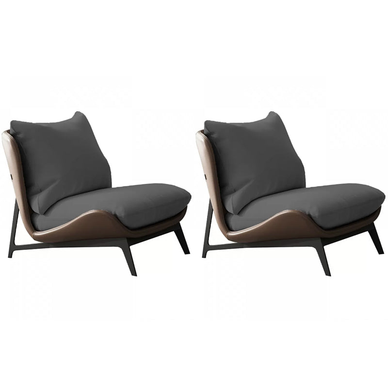Mid-century Modern Leather Slipper Accent Chair Pillow Back Armless Chair Dark Gray-Brown 2 Piece Set Clearhalo 'Accent Chairs' 'accent_chairs' 'Chairs & Seating' 'furn' 'furn_accent_chairs' 'Furniture' 'Living Room Furniture' 6851842