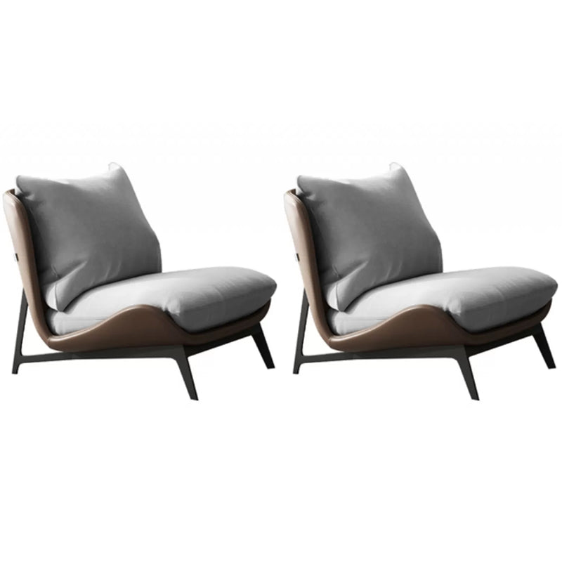 Mid-century Modern Leather Slipper Accent Chair Pillow Back Armless Chair Light Gray-Brown 2 Piece Set Clearhalo 'Accent Chairs' 'accent_chairs' 'Chairs & Seating' 'furn' 'furn_accent_chairs' 'Furniture' 'Living Room Furniture' 6851843