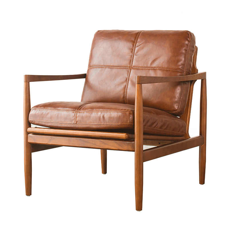 Pu Leather Arm Chair Square Arms Solid Wood Frame Pillow Back Chair Brown 1 Piece Clearhalo 'Accent Chairs' 'accent_chairs' 'Chairs & Seating' 'furn' 'furn_accent_chairs' 'Furniture' 'Living Room Furniture' 6851868