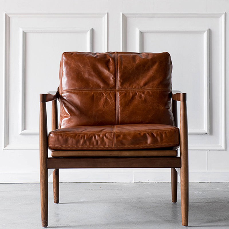 Pu Leather Arm Chair Square Arms Solid Wood Frame Pillow Back Chair Clearhalo 'Accent Chairs' 'accent_chairs' 'Chairs & Seating' 'furn' 'furn_accent_chairs' 'Furniture' 'Living Room Furniture' 6851874