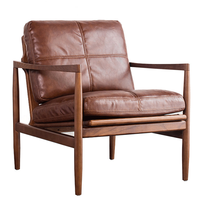 Pu Leather Arm Chair Square Arms Solid Wood Frame Pillow Back Chair Clearhalo 'Accent Chairs' 'accent_chairs' 'Chairs & Seating' 'furn' 'furn_accent_chairs' 'Furniture' 'Living Room Furniture' 6851875