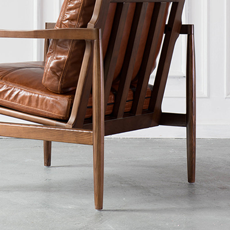 Pu Leather Arm Chair Square Arms Solid Wood Frame Pillow Back Chair Clearhalo 'Accent Chairs' 'accent_chairs' 'Chairs & Seating' 'furn' 'furn_accent_chairs' 'Furniture' 'Living Room Furniture' 6851876