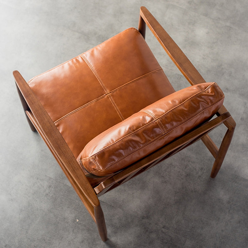 Pu Leather Arm Chair Square Arms Solid Wood Frame Pillow Back Chair Clearhalo 'Accent Chairs' 'accent_chairs' 'Chairs & Seating' 'furn' 'furn_accent_chairs' 'Furniture' 'Living Room Furniture' 6851882