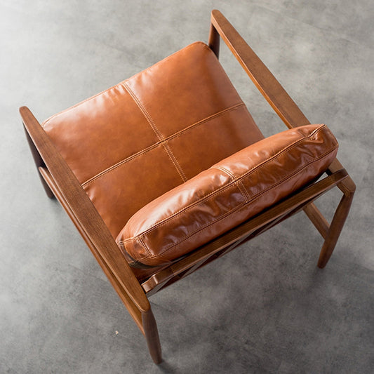 Pu Leather Arm Chair Square Arms Solid Wood Frame Pillow Back Chair Clearhalo 'Accent Chairs' 'accent_chairs' 'Chairs & Seating' 'furn' 'furn_accent_chairs' 'Furniture' 'Living Room Furniture' 6851882