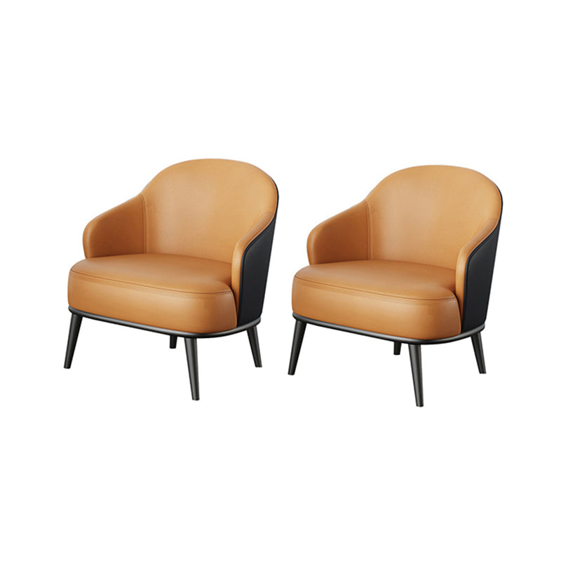 Glam Styled Leather Armchair Fixed Back Basic Four Legs Recessed Arms Chair Black-Orange 2 Piece Set Clearhalo 'Accent Chairs' 'accent_chairs' 'Chairs & Seating' 'furn' 'furn_accent_chairs' 'Furniture' 'Living Room Furniture' 6851894
