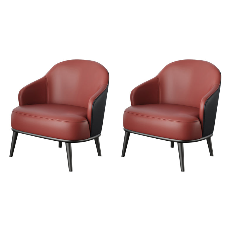 Glam Styled Leather Armchair Fixed Back Basic Four Legs Recessed Arms Chair Black-Red Faux Leather 2 Piece Set Clearhalo 'Accent Chairs' 'accent_chairs' 'Chairs & Seating' 'furn' 'furn_accent_chairs' 'Furniture' 'Living Room Furniture' 6851898