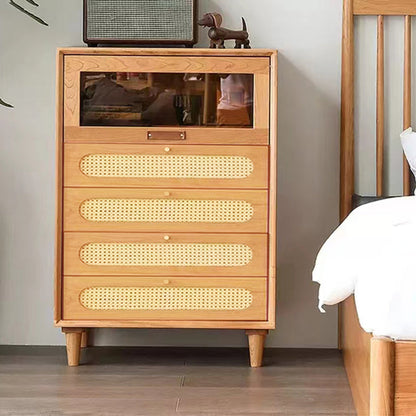 Industrial Wicker Rattan Accent Cabinet Solid Wood Storage Cabinet Cherry Clearhalo 'Cabinets & Chests' 'cabinets_chests' 'furn' 'furn_cabinets_chests' 'Furniture' 'Living Room Furniture' 6851950