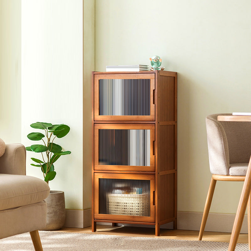 Industrial Rectangle Cabinet Glass Scratch Resistant Storage Cabinet 17"L x 13"W x 38"H Brown Clear Clearhalo 'Cabinets & Chests' 'cabinets_chests' 'furn' 'furn_cabinets_chests' 'Furniture' 'Living Room Furniture' 6852025