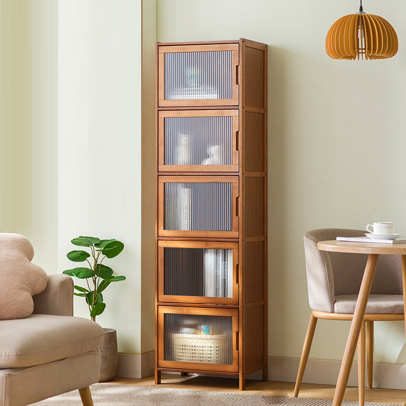 Industrial Rectangle Cabinet Glass Scratch Resistant Storage Cabinet 17"L x 13"W x 61"H Brown Clear Clearhalo 'Cabinets & Chests' 'cabinets_chests' 'furn' 'furn_cabinets_chests' 'Furniture' 'Living Room Furniture' 6852029