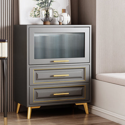 Contemporary Grey Cabinet with Glass Door and 2 Soft Close Drawers Clearhalo 'Cabinets & Chests' 'cabinets_chests' 'furn' 'furn_cabinets_chests' 'Furniture' 'Living Room Furniture' 6852189