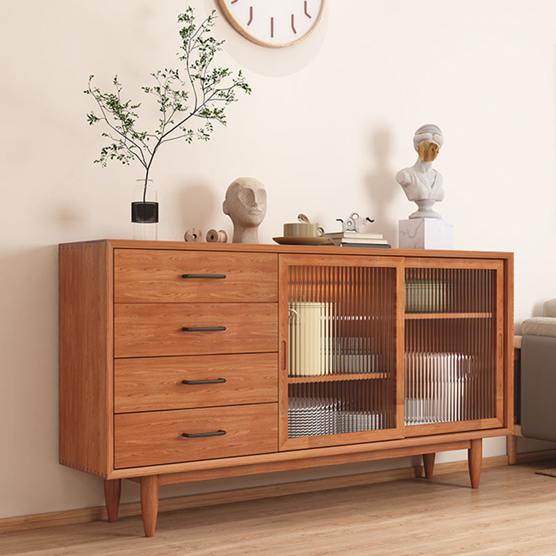 Mid-Century Modern Solid Wood Accent Cabinet with Glass Door Cherry Clearhalo 'Cabinets & Chests' 'cabinets_chests' 'furn' 'furn_cabinets_chests' 'Furniture' 'Living Room Furniture' 6852202