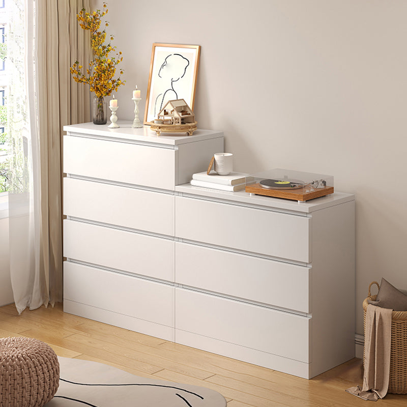 Contemporary White/Natural Chest with Wooden Drawers Rectangle Chest 24"L x 13"W x 25"H + 24"L x 13"W x 31"H White Clearhalo 'Cabinets & Chests' 'cabinets_chests' 'furn' 'furn_cabinets_chests' 'Furniture' 'Living Room Furniture' 6852255