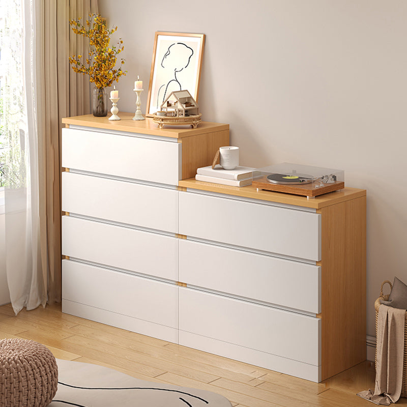 Contemporary White/Natural Chest with Wooden Drawers Rectangle Chest 24"L x 13"W x 25"H + 24"L x 13"W x 31"H Natural Clearhalo 'Cabinets & Chests' 'cabinets_chests' 'furn' 'furn_cabinets_chests' 'Furniture' 'Living Room Furniture' 6852268