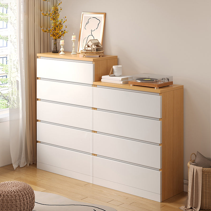 Contemporary White/Natural Chest with Wooden Drawers Rectangle Chest 24"L x 13"W x 31"H + 24"L x 13"W x 39"H Natural Clearhalo 'Cabinets & Chests' 'cabinets_chests' 'furn' 'furn_cabinets_chests' 'Furniture' 'Living Room Furniture' 6852271