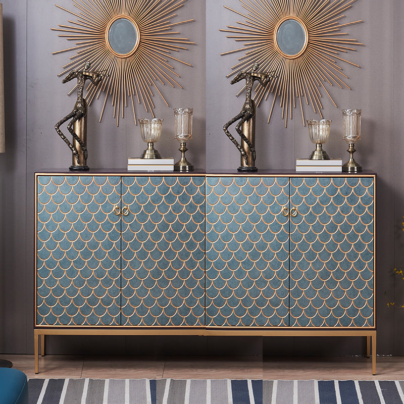Industrial Accent Cabinet with Cup Pulls Doors and Straight Legs 63"L x 16"W x 36"H Light Blue Gold Clearhalo 'Cabinets & Chests' 'cabinets_chests' 'furn' 'furn_cabinets_chests' 'Furniture' 'Living Room Furniture' 6852279