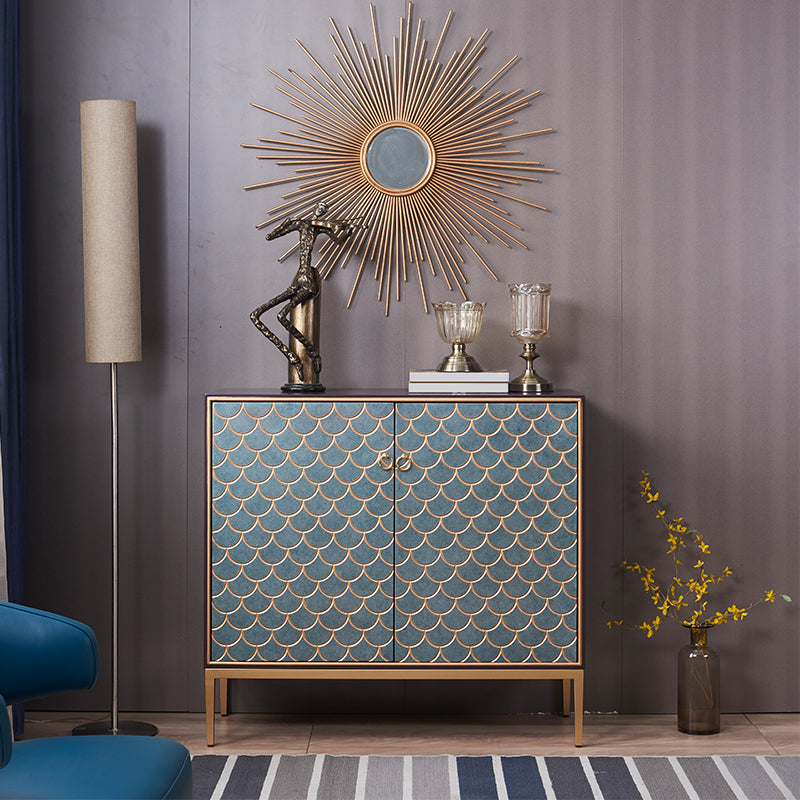 Industrial Accent Cabinet with Cup Pulls Doors and Straight Legs 39"L x 16"W x 36"H Light Blue Gold Clearhalo 'Cabinets & Chests' 'cabinets_chests' 'furn' 'furn_cabinets_chests' 'Furniture' 'Living Room Furniture' 6852292