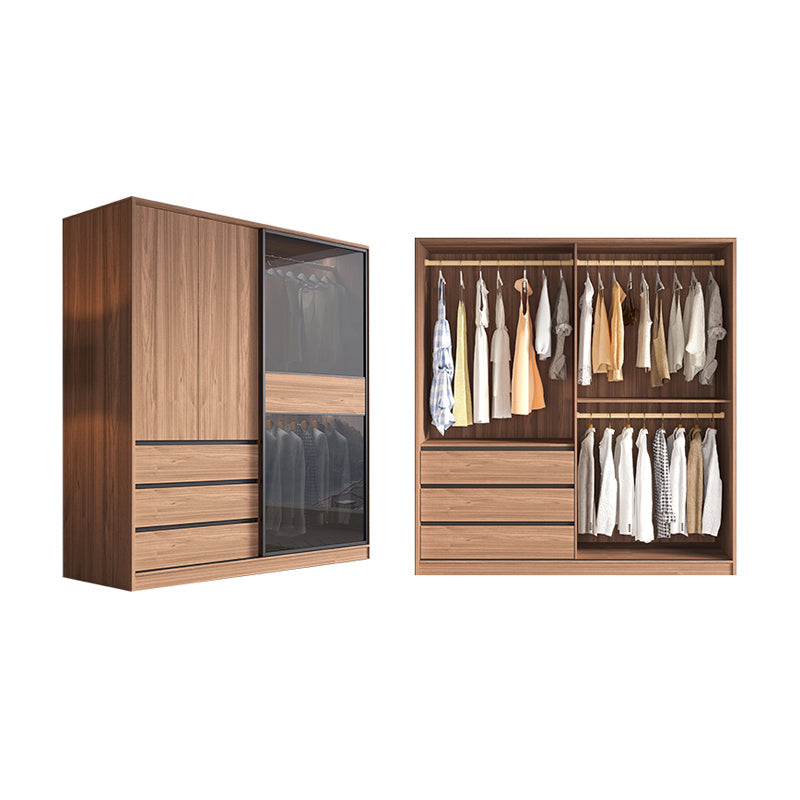 Contemporary Wardrobe Cabinet with Drawer Brown Wardrobe Closet