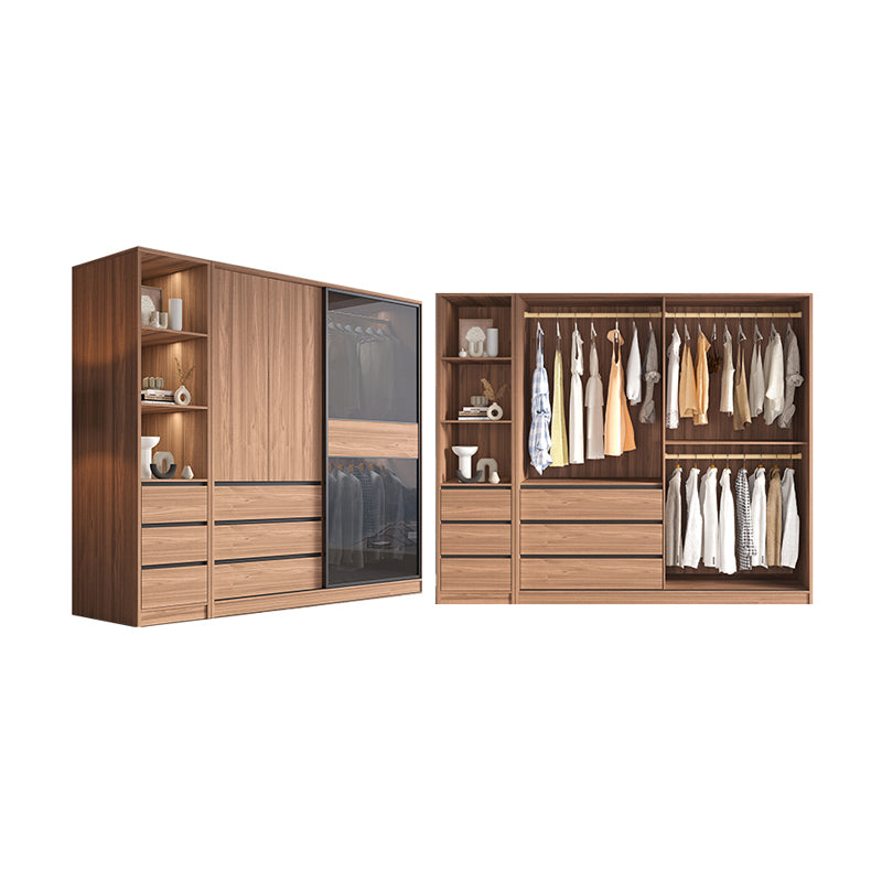 Contemporary Wardrobe Cabinet with Drawer Brown Wardrobe Closet
