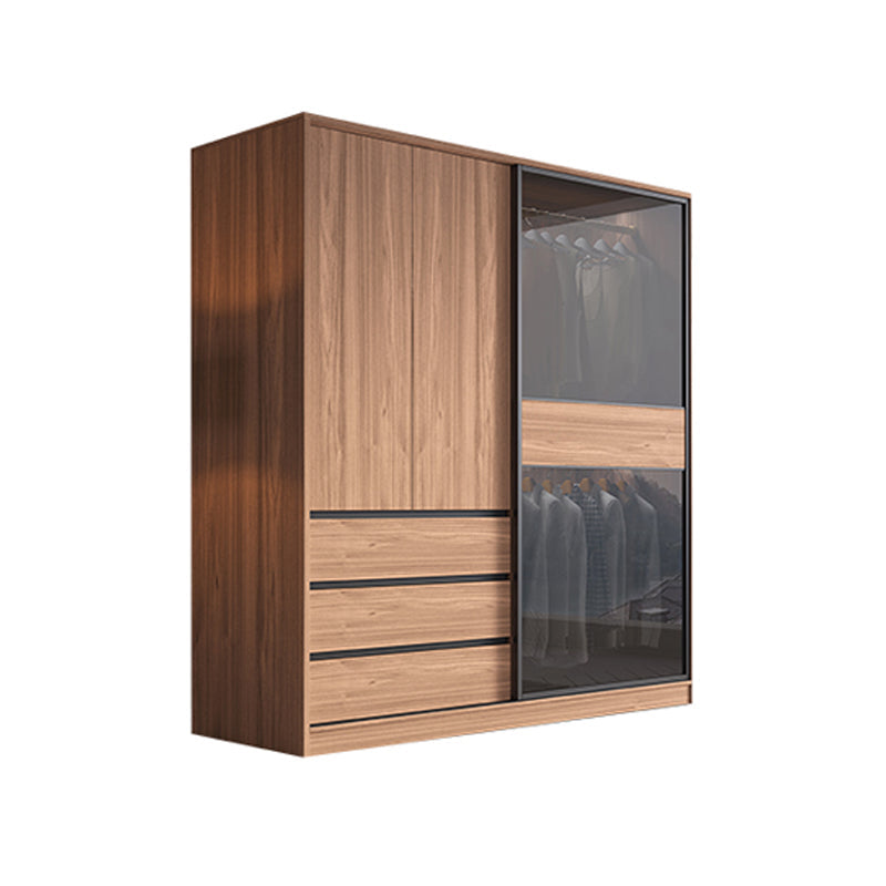 Contemporary Wardrobe Cabinet with Drawer Brown Wardrobe Closet