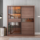 2 Glass Sliding Doors Wardrobe Modern Wood Wardrobe with Drawer