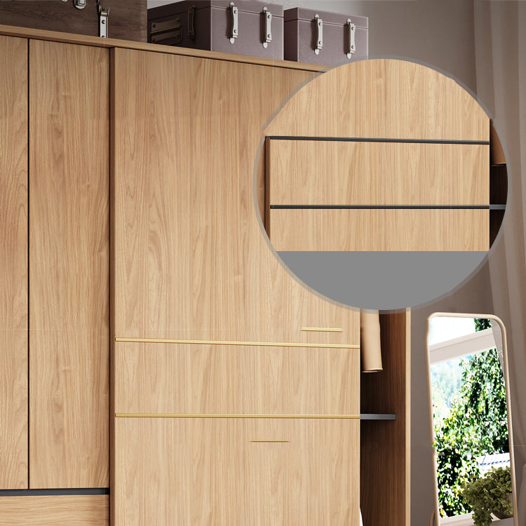 Eigentijdse houten garderobe armoire vrijstaanbare verstelbare planken garderobe met laden