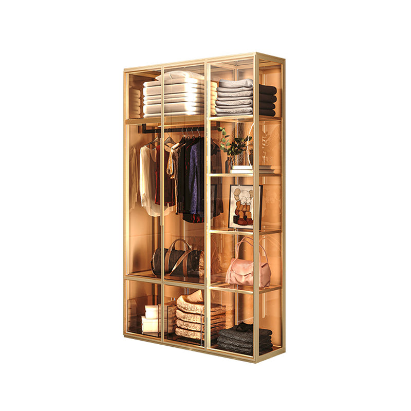 Metal Storage Cabinet with Glass Doors Contemporary Hinged Door Cabinet 47"L x 20"W x 79"H Clearhalo 'Armoires & Wardrobes' 'armoires_wardrobes' 'Bedroom Furniture' 'furn' 'furn_armoires_wardrobes' 'Furniture' 6852560