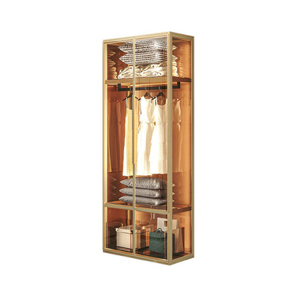 Metal Storage Cabinet with Glass Doors Contemporary Hinged Door Cabinet 31.5"L x 20"W x 79"H Clearhalo 'Armoires & Wardrobes' 'armoires_wardrobes' 'Bedroom Furniture' 'furn' 'furn_armoires_wardrobes' 'Furniture' 6852561