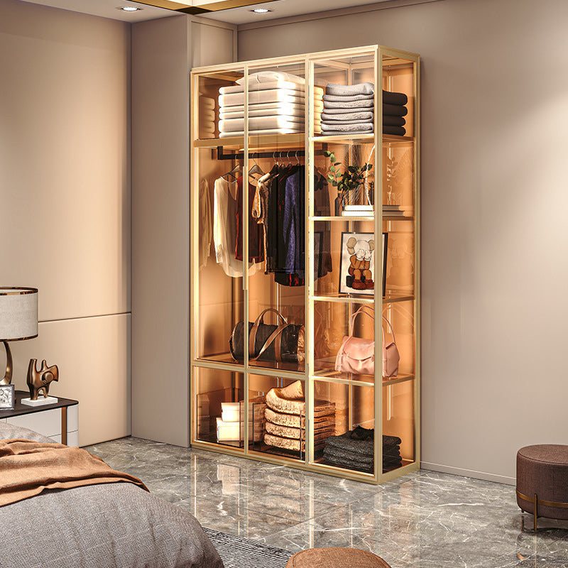 Metal Storage Cabinet with Glass Doors Contemporary Hinged Door Cabinet Clearhalo 'Armoires & Wardrobes' 'armoires_wardrobes' 'Bedroom Furniture' 'furn' 'furn_armoires_wardrobes' 'Furniture' 6852562