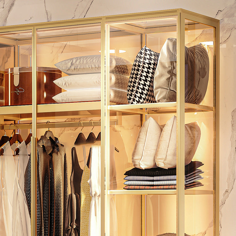 Metal Storage Cabinet with Glass Doors Contemporary Hinged Door Cabinet Clearhalo 'Armoires & Wardrobes' 'armoires_wardrobes' 'Bedroom Furniture' 'furn' 'furn_armoires_wardrobes' 'Furniture' 6852566