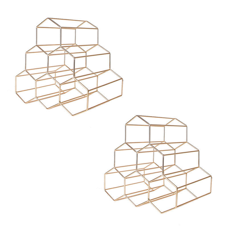 Iron Tabletop Wine Glass Rack Modern Stackable Wine Bottle Holder in Gold 11"L x 8"W x 11"H Gold 2 Piece Set Clearhalo 'furn' 'furn_wine_racks' 'Furniture' 'Kitchen & Dining Furniture' 'Wine Racks' 'wine_racks' 6852588