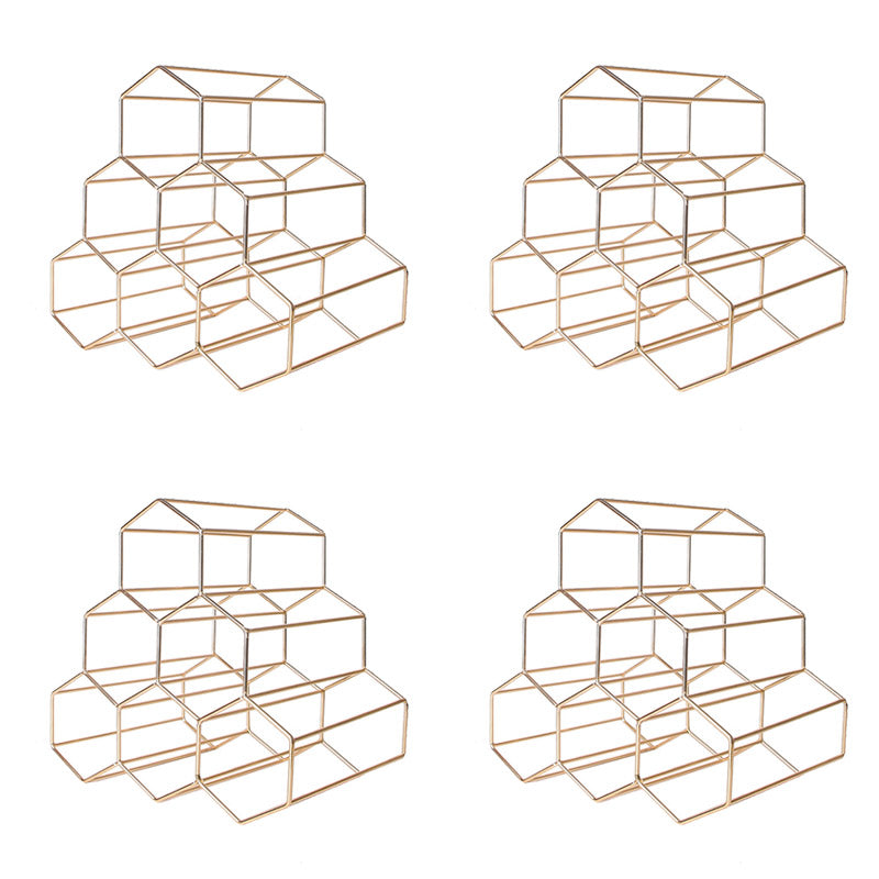 Iron Tabletop Wine Glass Rack Modern Stackable Wine Bottle Holder in Gold 11"L x 8"W x 11"H Gold 4 Piece Set Clearhalo 'furn' 'furn_wine_racks' 'Furniture' 'Kitchen & Dining Furniture' 'Wine Racks' 'wine_racks' 6852589