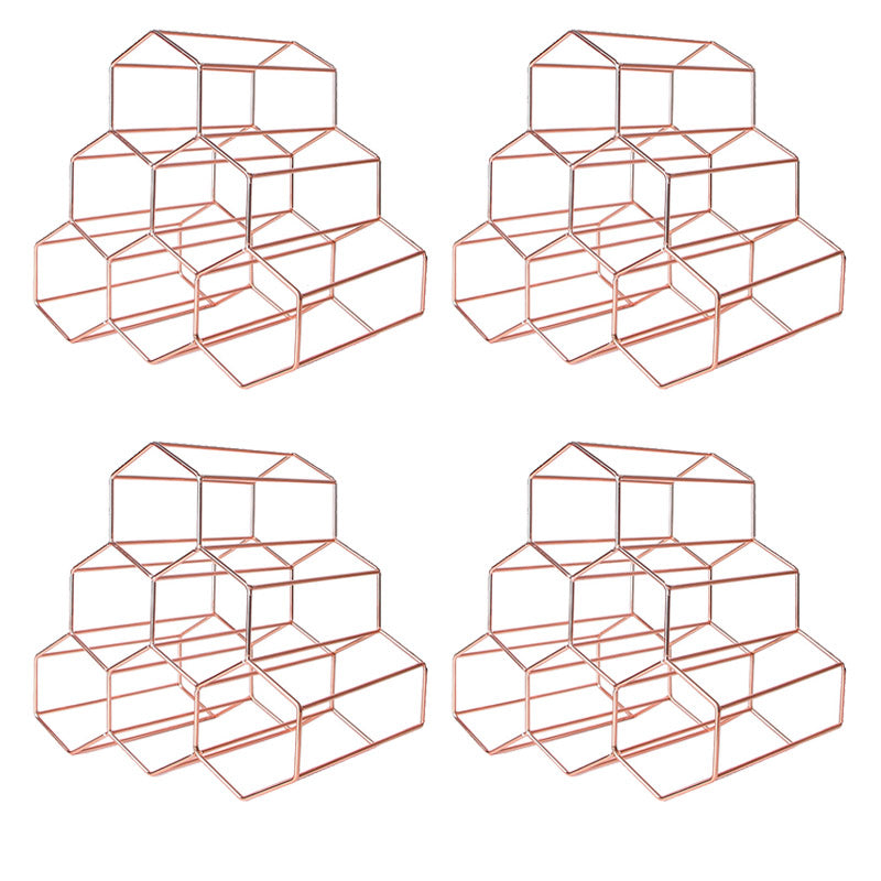 Iron Tabletop Wine Glass Rack Modern Stackable Wine Bottle Holder in Gold 11"L x 8"W x 11"H Rose Gold 4 Piece Set Clearhalo 'furn' 'furn_wine_racks' 'Furniture' 'Kitchen & Dining Furniture' 'Wine Racks' 'wine_racks' 6852593