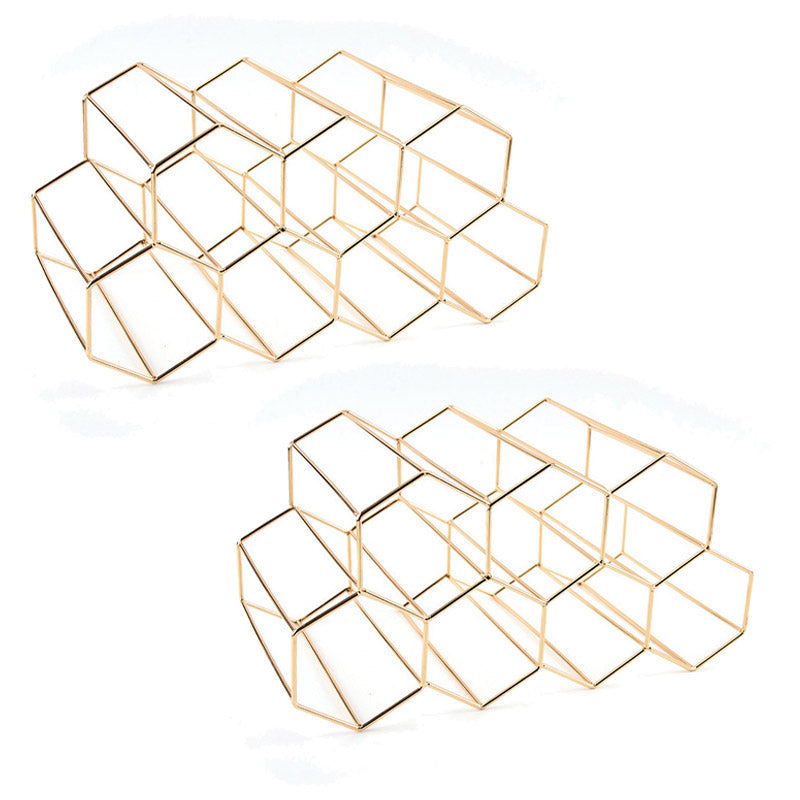 Iron Tabletop Wine Glass Rack Modern Stackable Wine Bottle Holder in Gold 14"L x 7"W x 7"H Gold 2 Piece Set Clearhalo 'furn' 'furn_wine_racks' 'Furniture' 'Kitchen & Dining Furniture' 'Wine Racks' 'wine_racks' 6852595