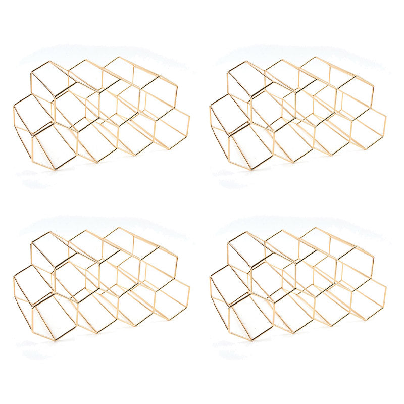 Iron Tabletop Wine Glass Rack Modern Stackable Wine Bottle Holder in Gold 14"L x 7"W x 7"H Gold 4 Piece Set Clearhalo 'furn' 'furn_wine_racks' 'Furniture' 'Kitchen & Dining Furniture' 'Wine Racks' 'wine_racks' 6852597