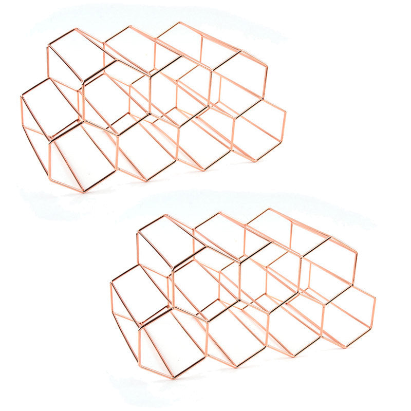 Iron Tabletop Wine Glass Rack Modern Stackable Wine Bottle Holder in Gold 14"L x 7"W x 7"H Rose Gold 2 Piece Set Clearhalo 'furn' 'furn_wine_racks' 'Furniture' 'Kitchen & Dining Furniture' 'Wine Racks' 'wine_racks' 6852599