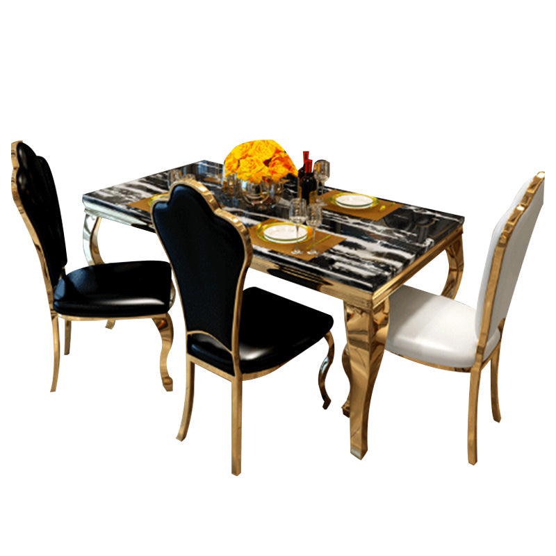 Luxe eettafel met gouden onderstel, keukentafel van imitatiemarmer