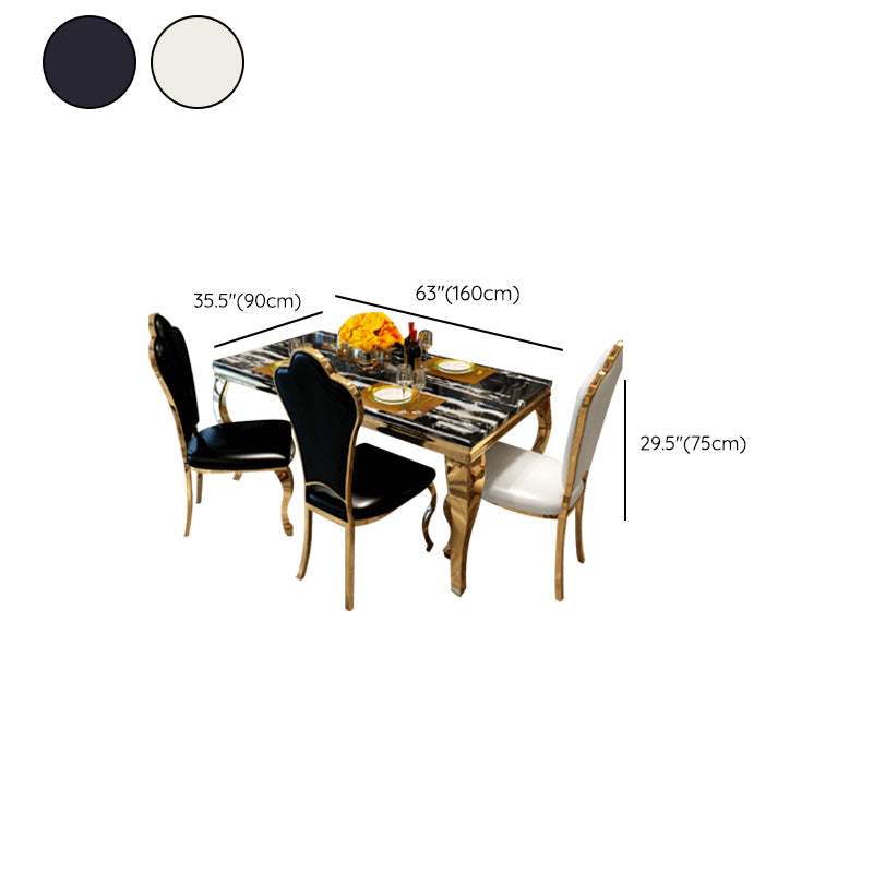 Luxe eettafel met gouden onderstel, keukentafel van imitatiemarmer